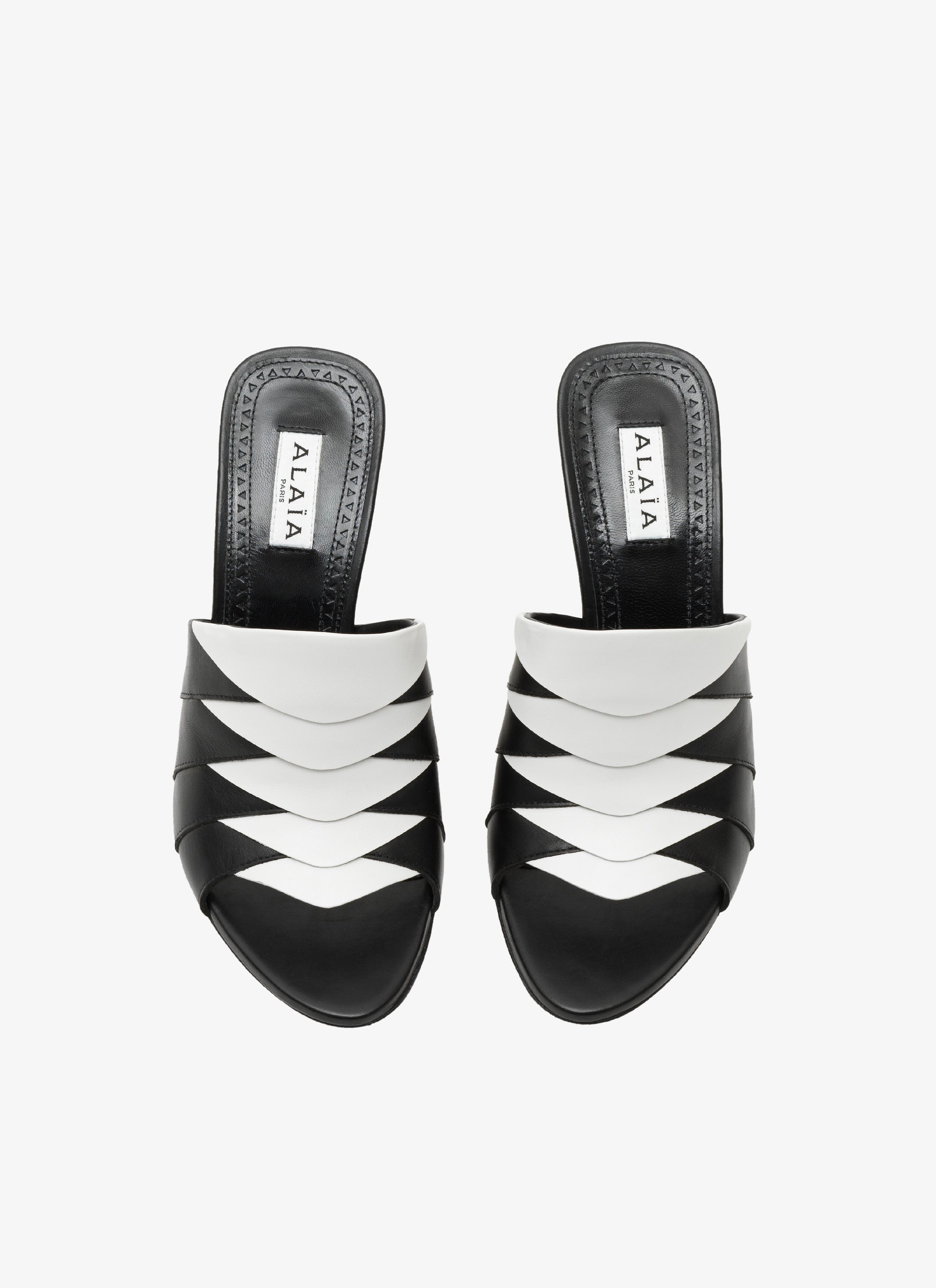 Mules ouvertes 90 en cuir contrastées - Noir & Blanc