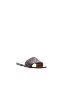 Mules en cuir détail ajouré - Noir & Or