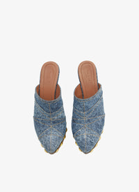 Mules plateformes en denim et bois - Bleu Jeans