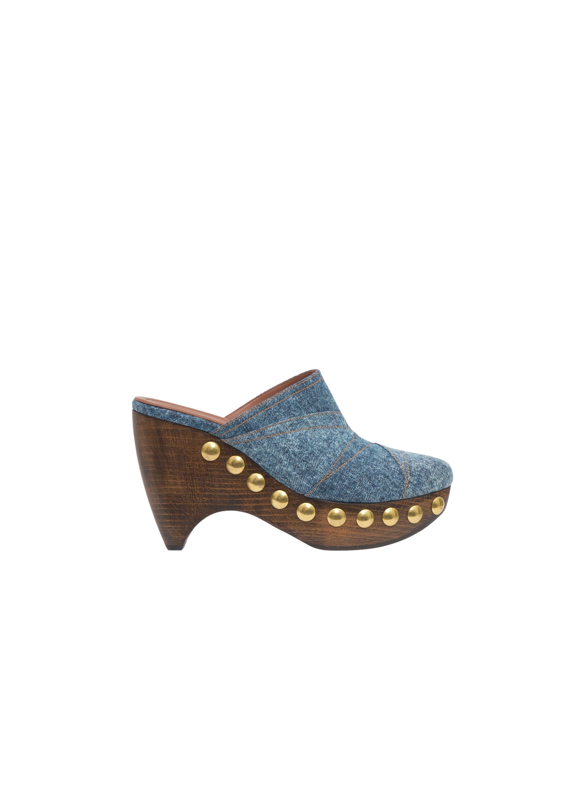 Mules plateformes en denim et bois - Bleu Jeans