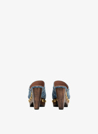 Mules plateformes en denim et bois - Bleu Jeans