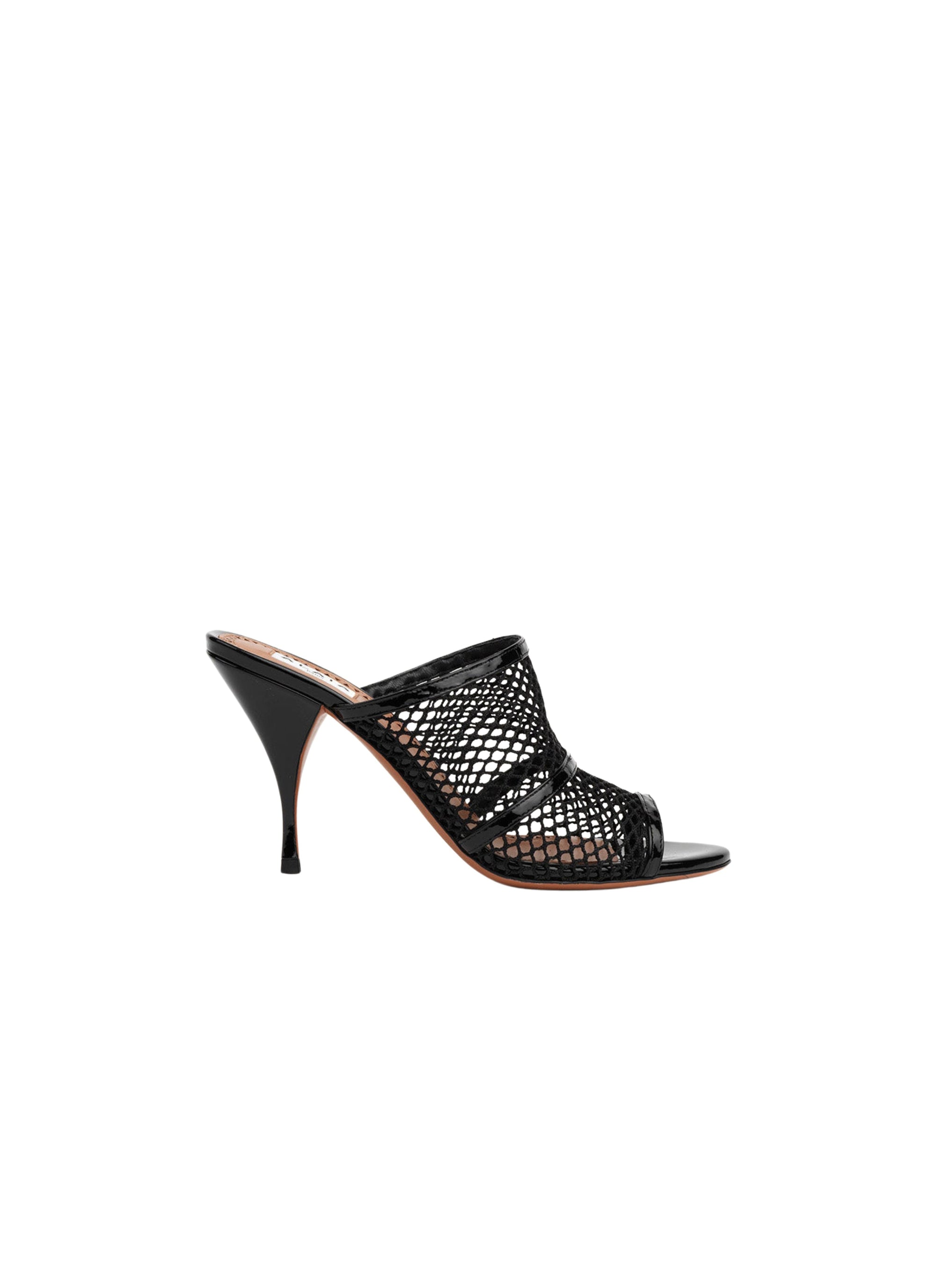 Mules 90 fishnet and patent - Black