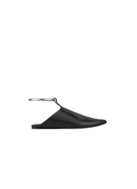 Mules plates à bride cheville en cuir - Noir