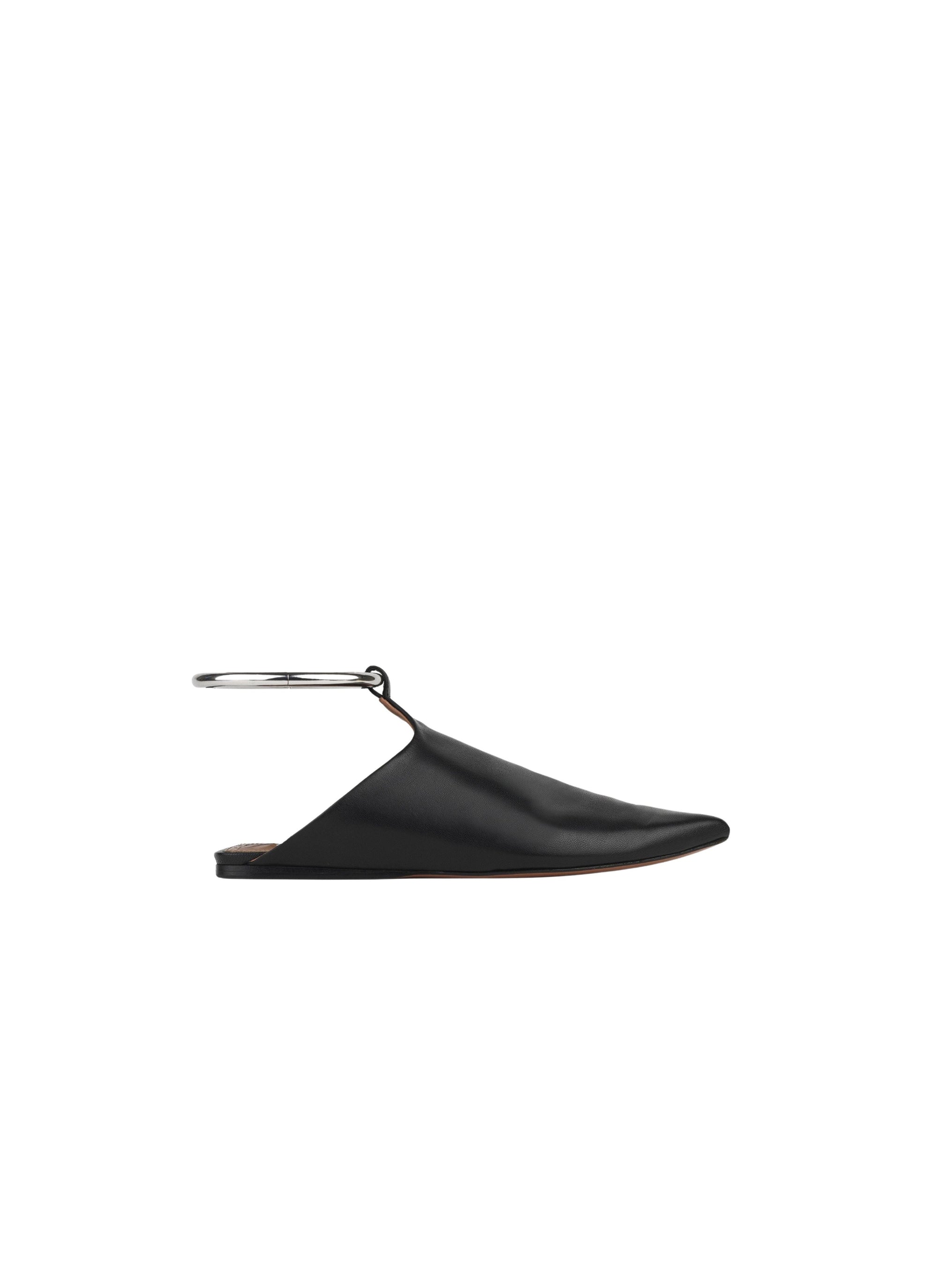 Mules plates à bride cheville en cuir - Noir