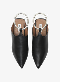 Mules plates à bride cheville en cuir - Noir