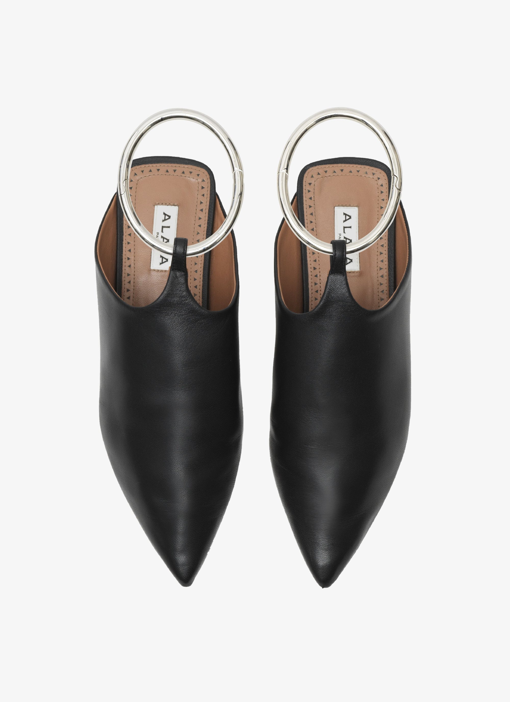 Mules plates à bride cheville en cuir - Noir