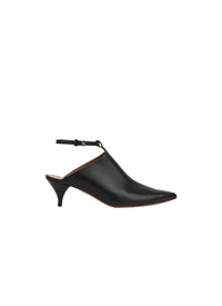 Mules 55 in leather with strap - Black intense