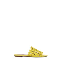 Sandales plates à motif ajouré en cuir - Jaune Citron