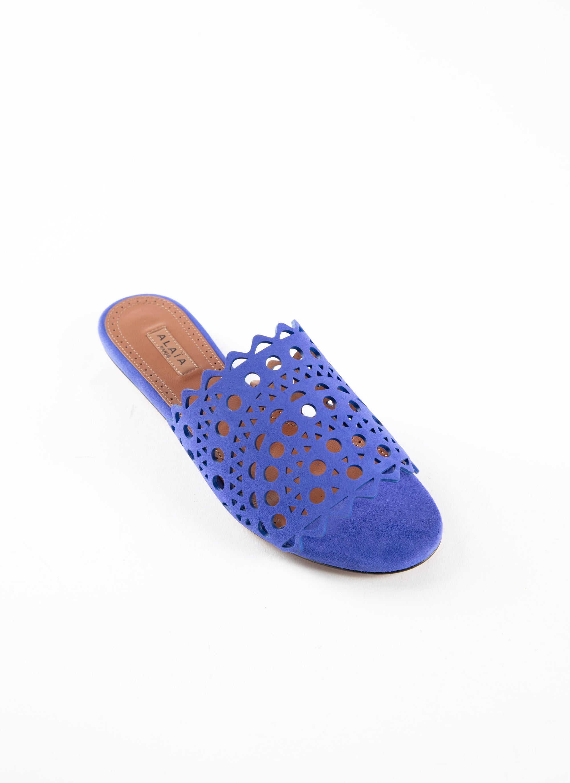 Sandales plates à motif ajouré en cuir - Bleu Indigo