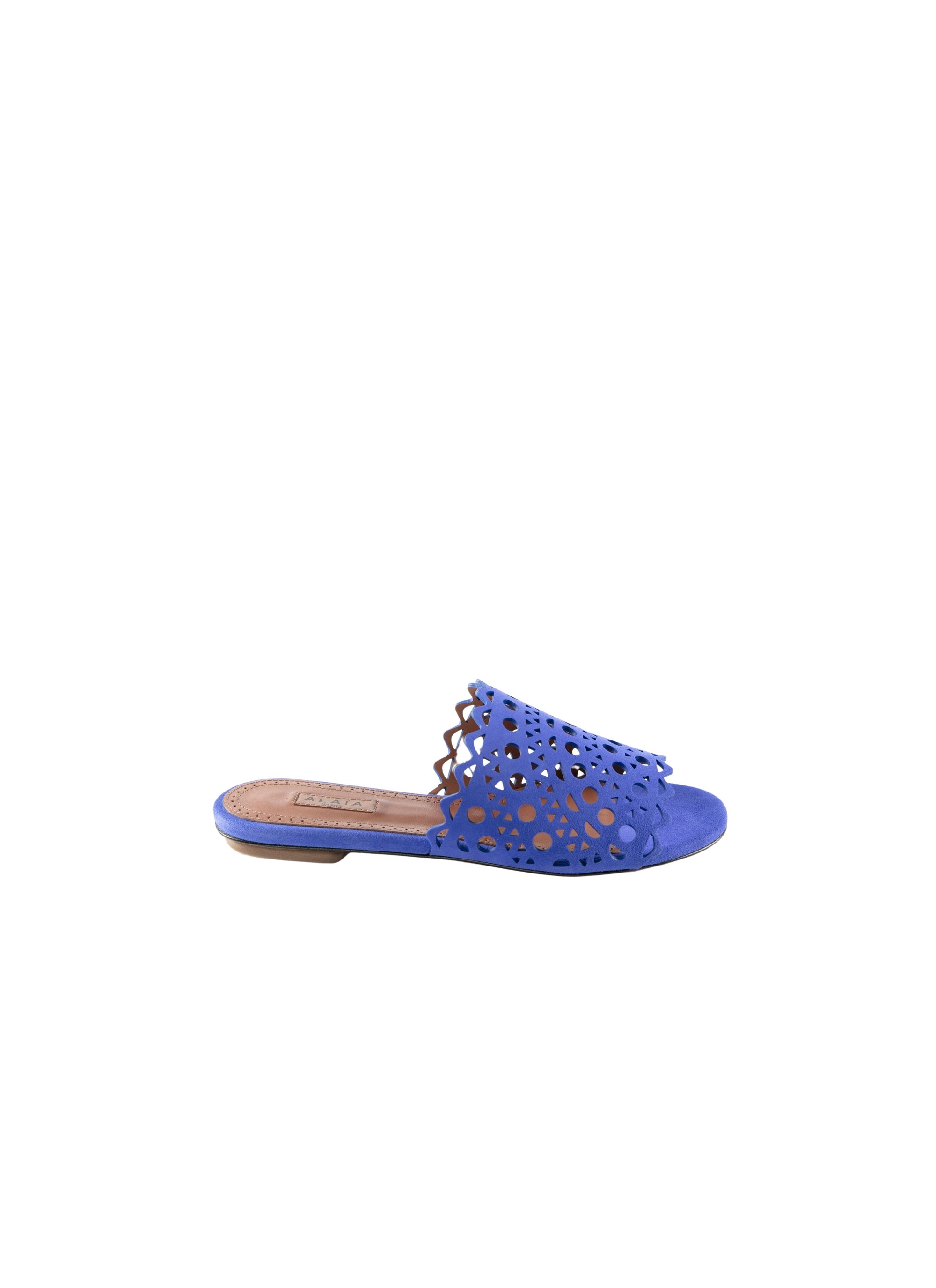 Sandales plates à motif ajouré en cuir - Bleu Indigo