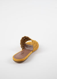 Sandales plates à motif ajouré en cuir - Jaune Safran