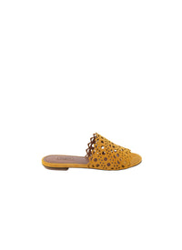 Sandales plates à motif ajouré en cuir - Jaune Safran