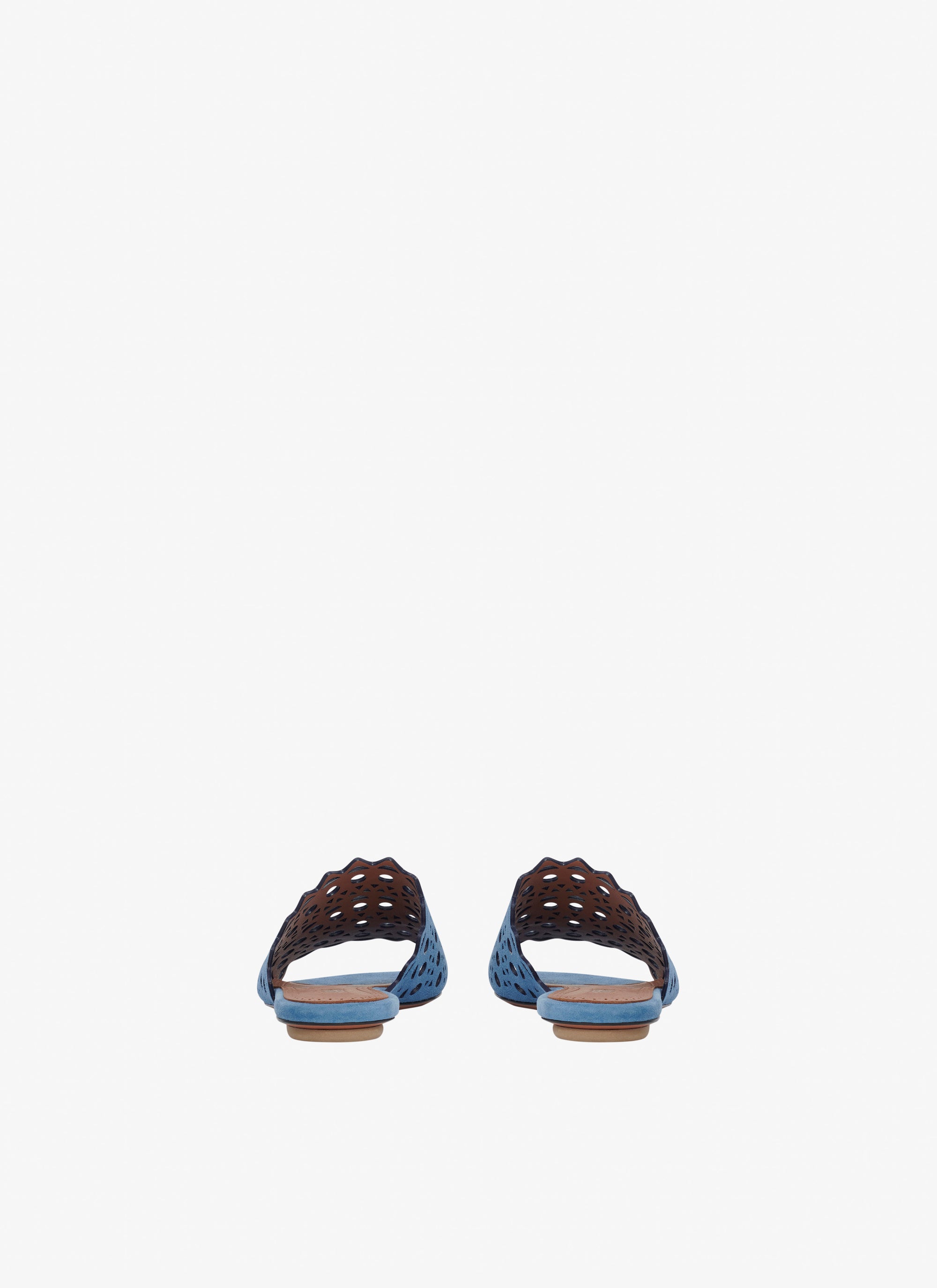 Sandales plates à motif ajouré en cuir - Bleu Denim