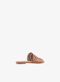 Sandales plates à motif ajouré en cuir - Tabac
