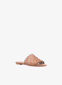 Sandales plates à motif ajouré en cuir - Tabac