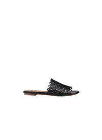 Vienna Leather Flat Mules - Black