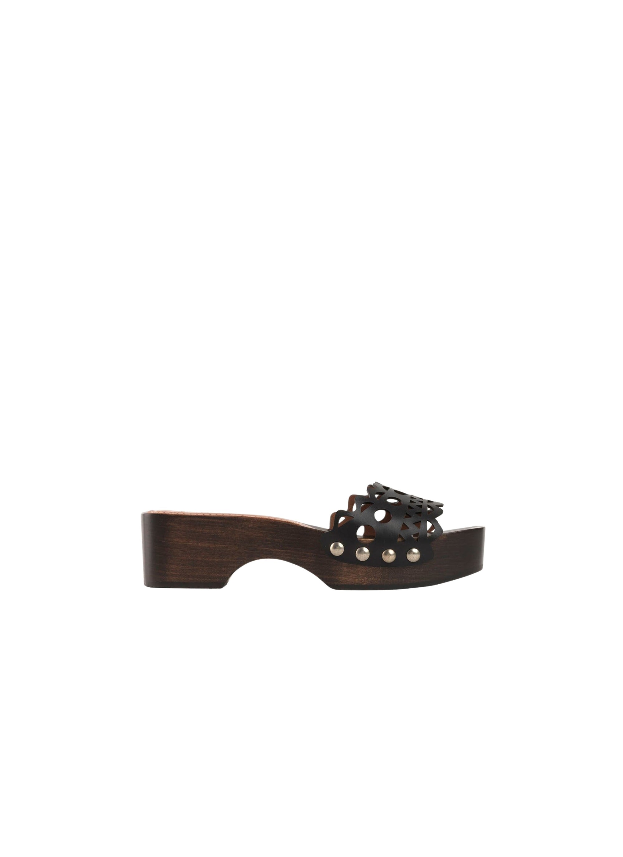 Sabots plats en bois et laine - Noir