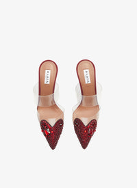 Mules à talons cœur en cuir - Rouge Grenat