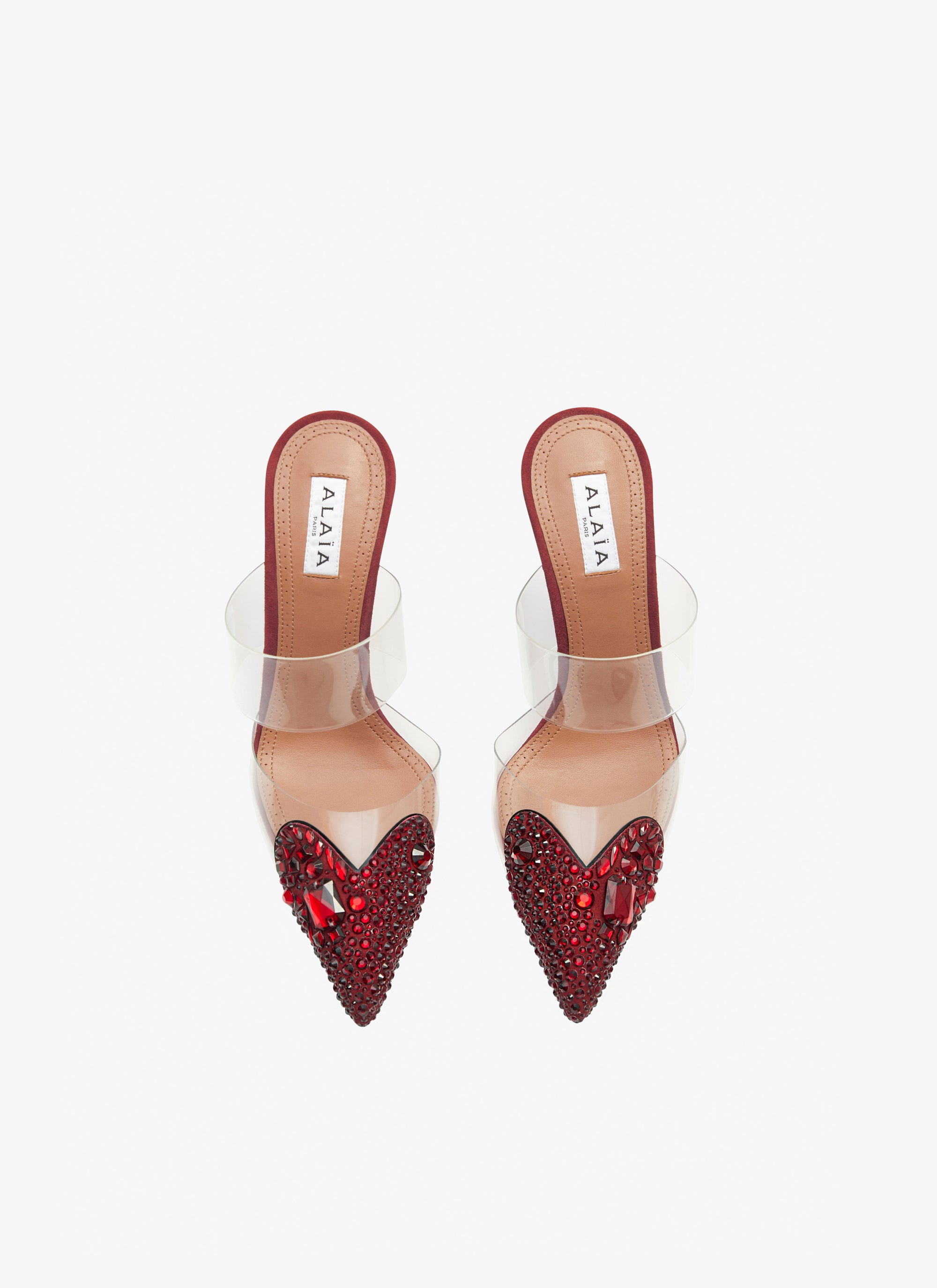 Mules à talons cœur en cuir - Rouge Grenat