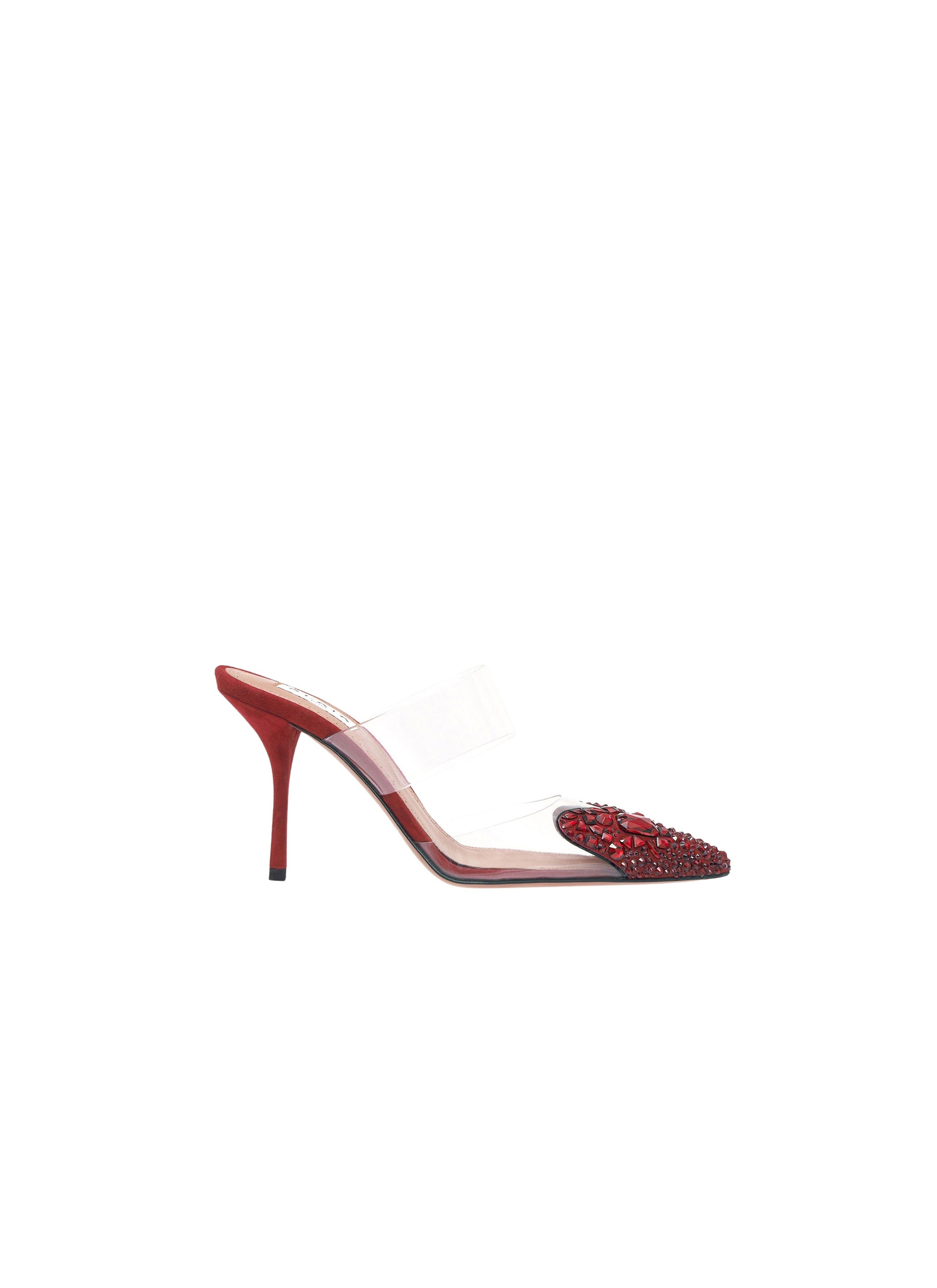 Mules à talons cœur en cuir - Rouge Grenat