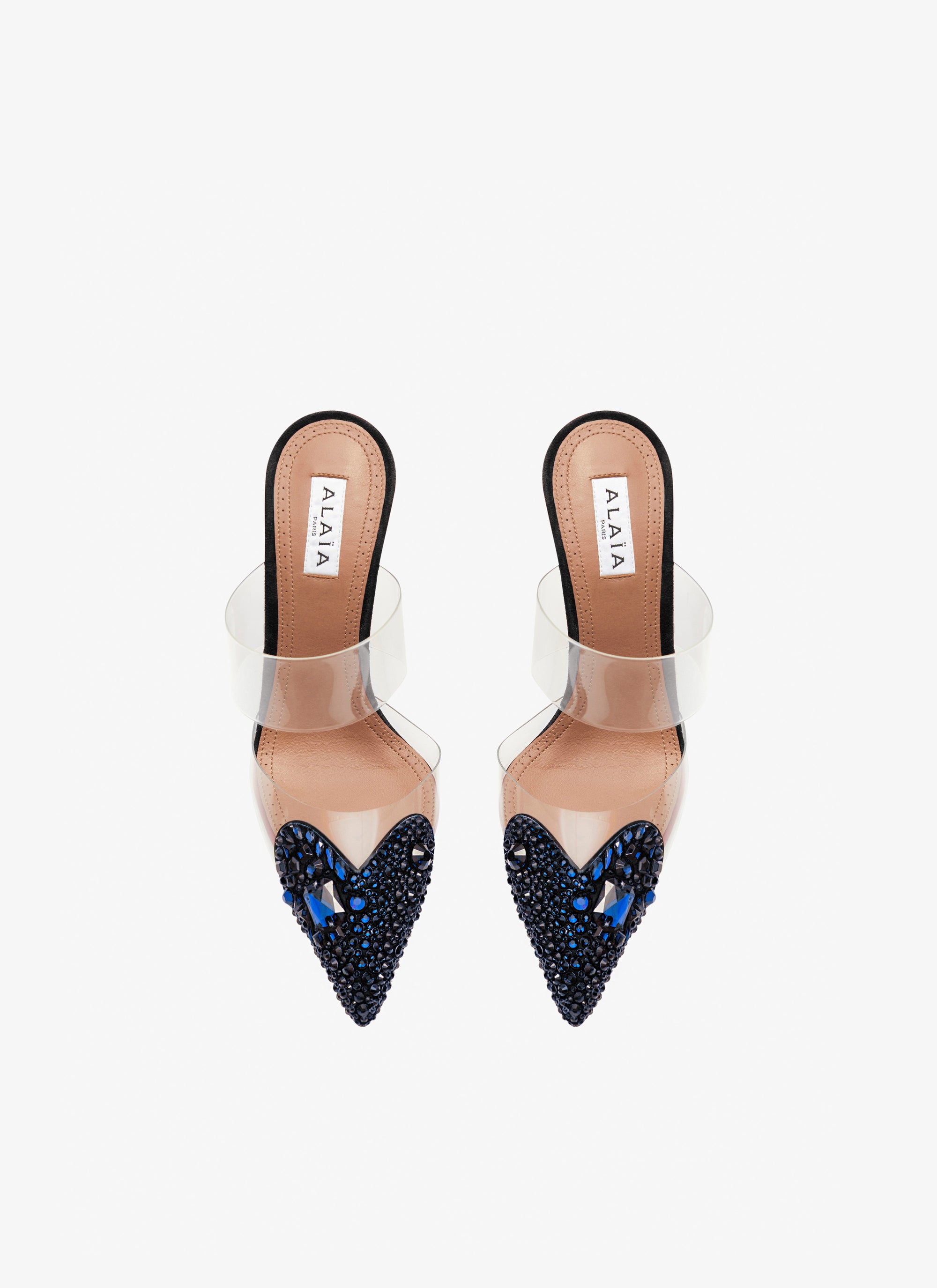 Leather mules with heart-shaped heels - Indigo Blue