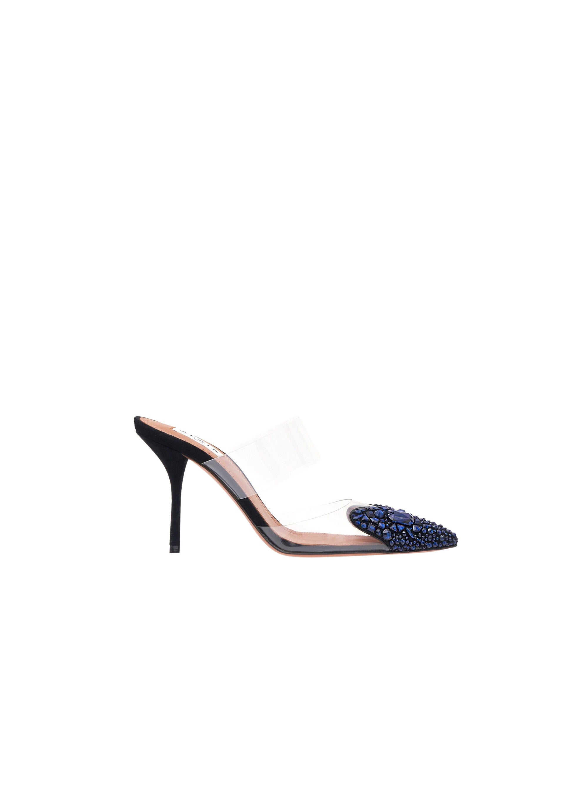 Leather mules with heart-shaped heels - Indigo Blue