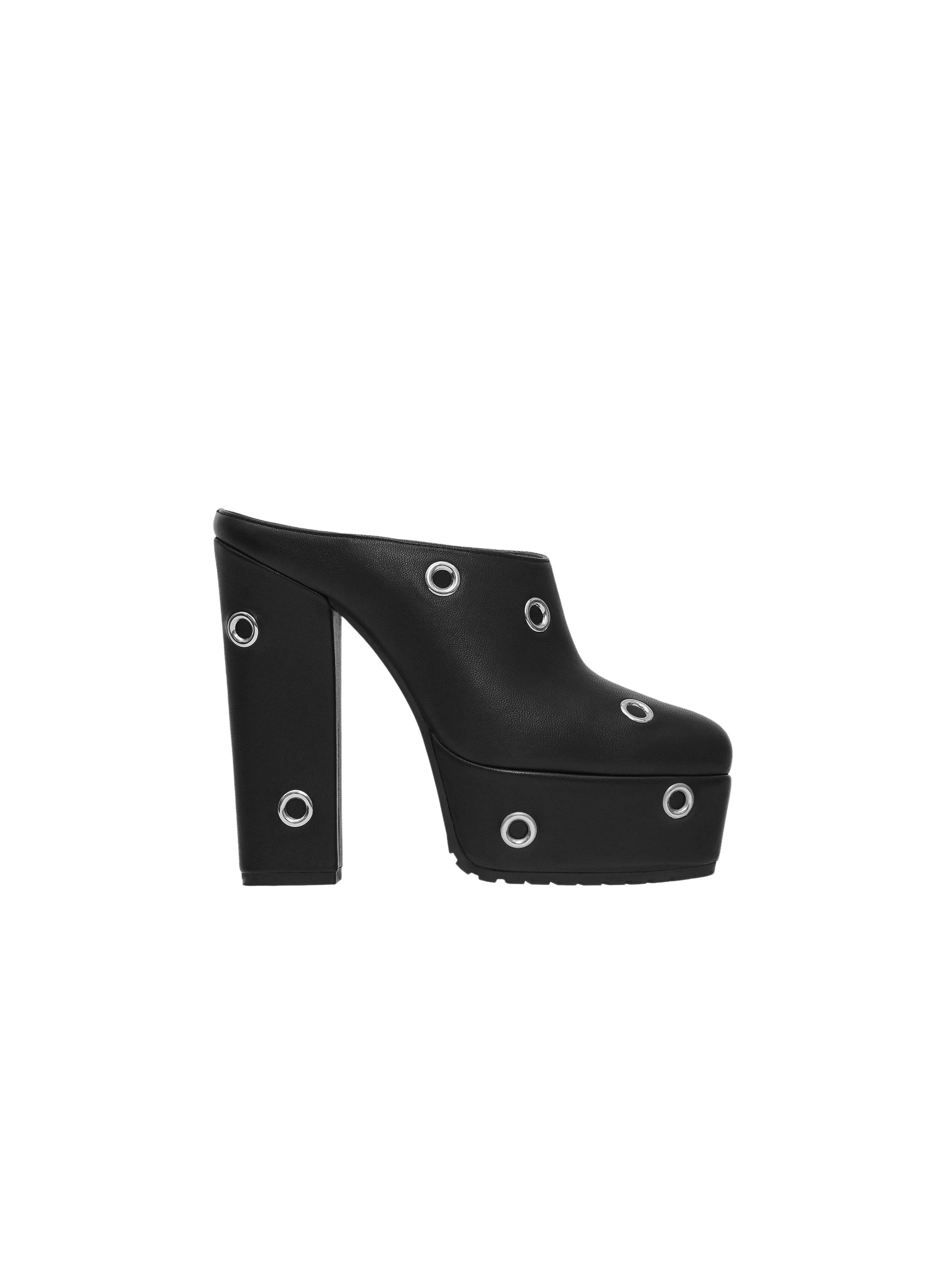 Square-heeled mules with maxi eyelets in leather - Black