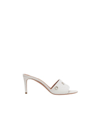 Mules à talons et œillets en cuir - Blanc Cassé