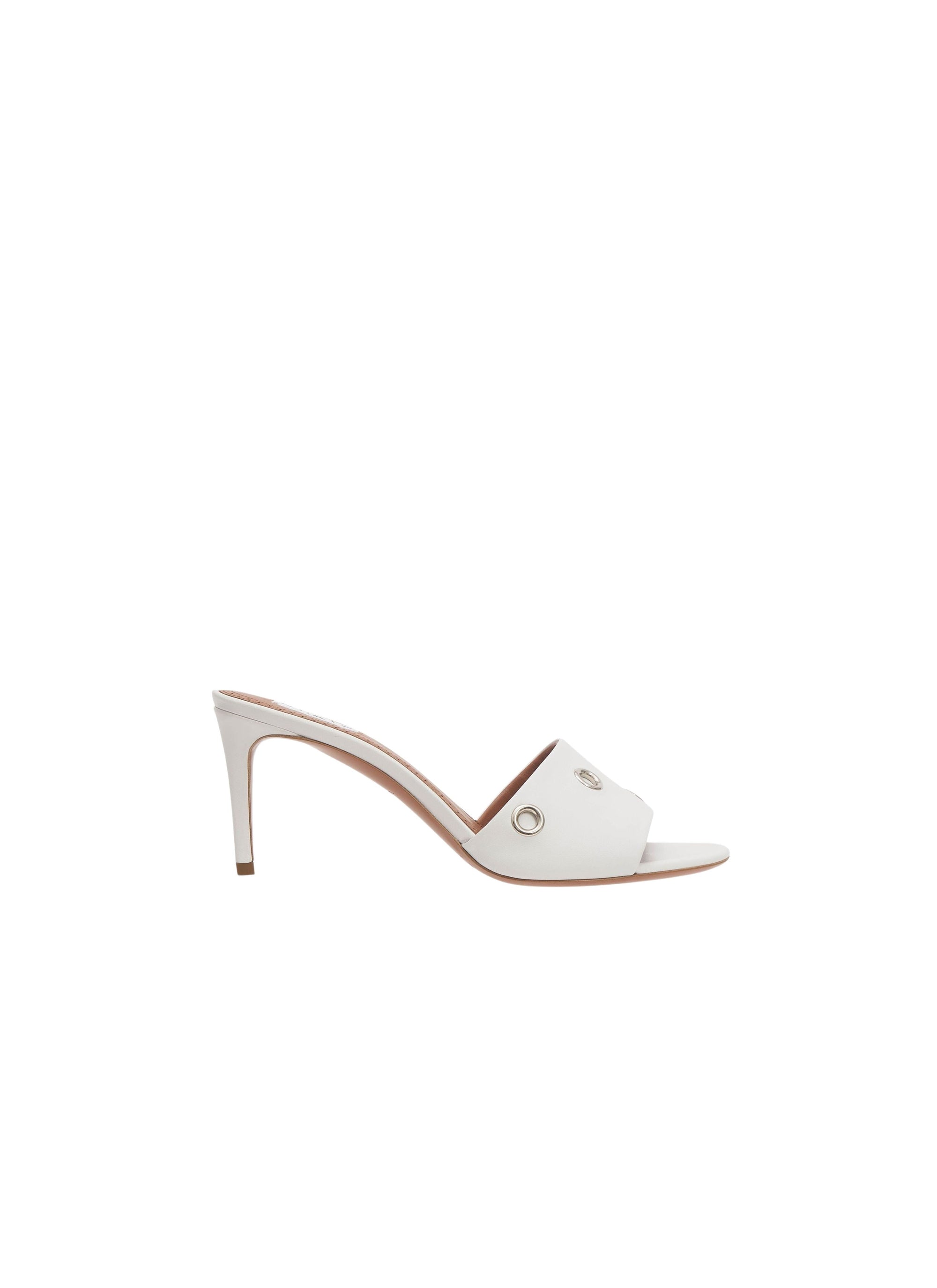 Mules à talons et œillets en cuir - Blanc Cassé