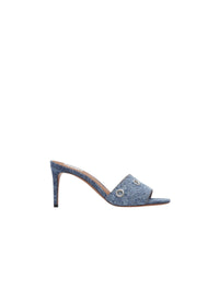 Heeled mules with eyelets in denim - Jeans Blue