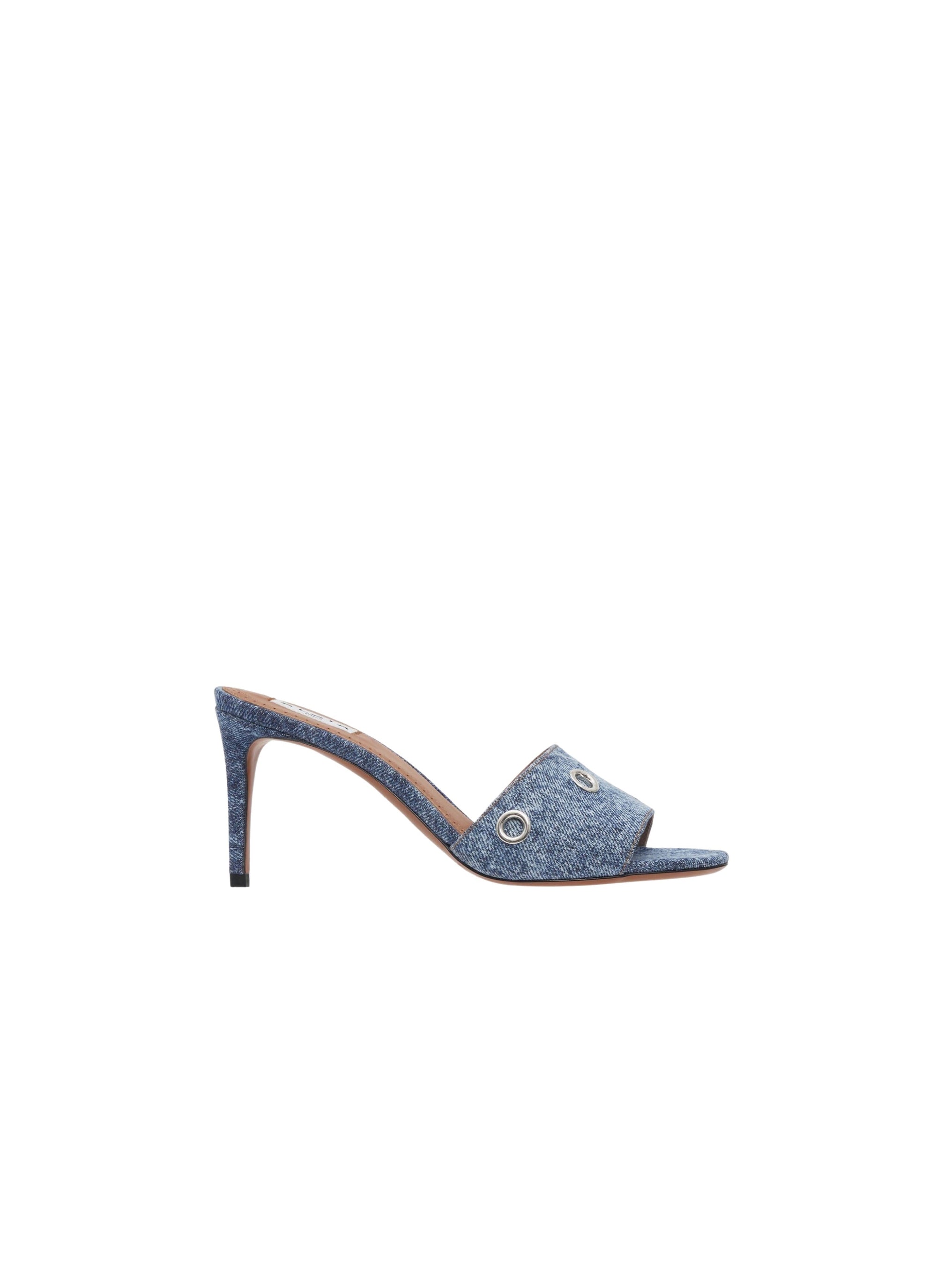 Heeled mules with eyelets in denim - Jeans Blue