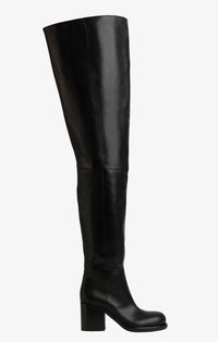 Cuissardes à talon carré en cuir - Noir
