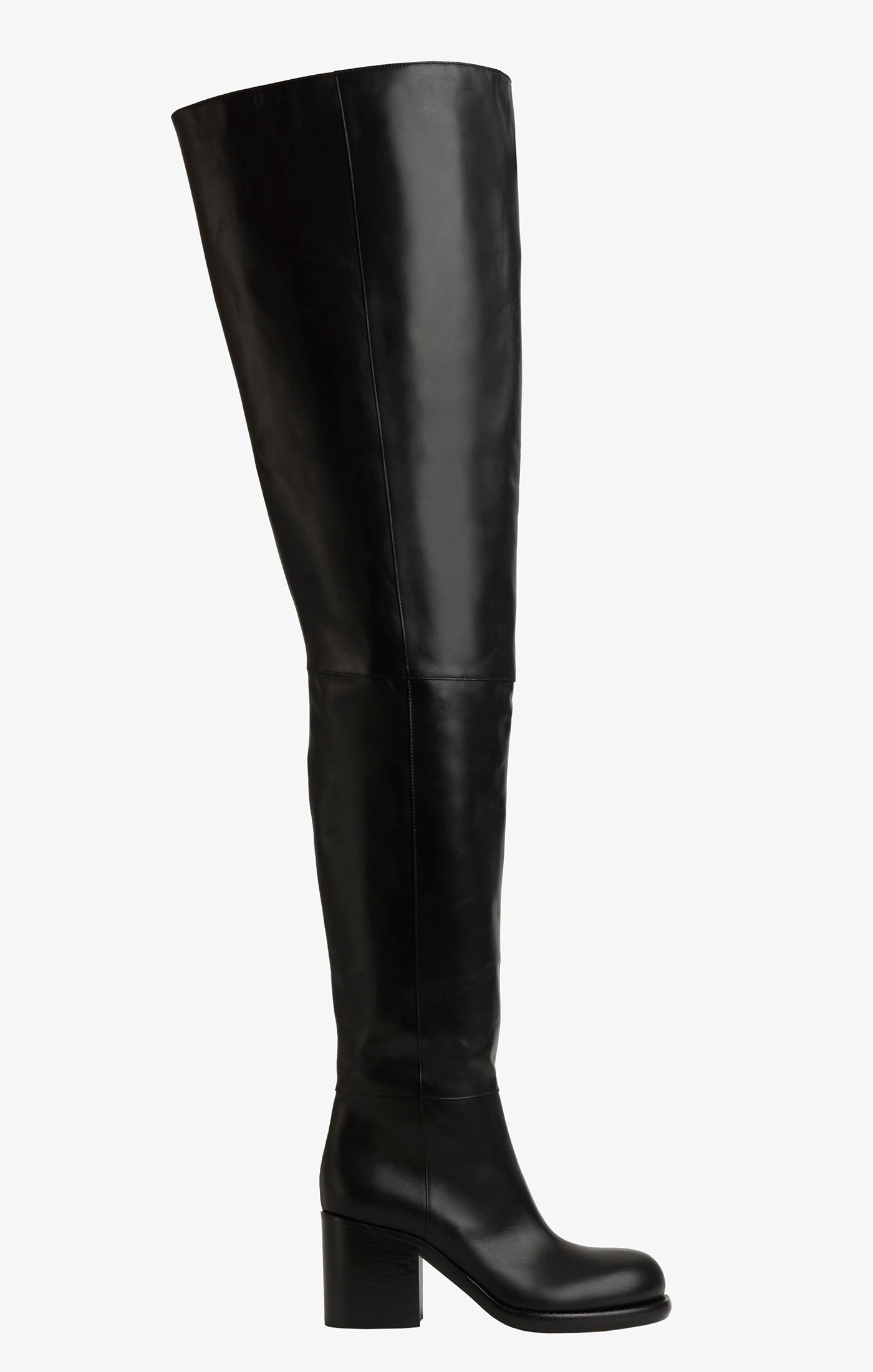 Cuissardes à talon carré en cuir - Noir