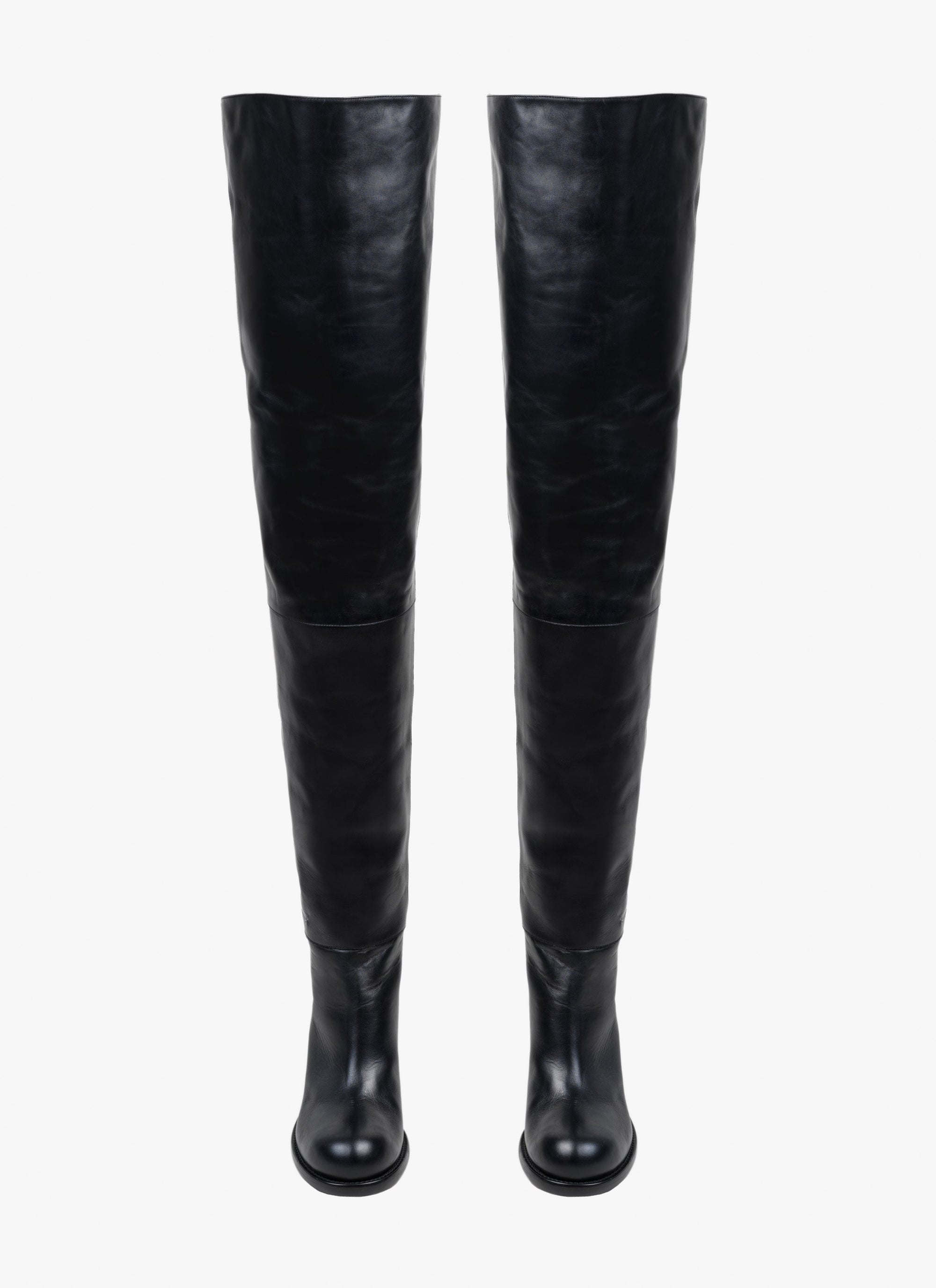 Cuissardes à talon carré en cuir - Noir