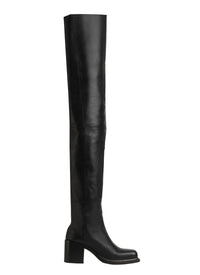 Cuissardes à talon carré en cuir - Noir