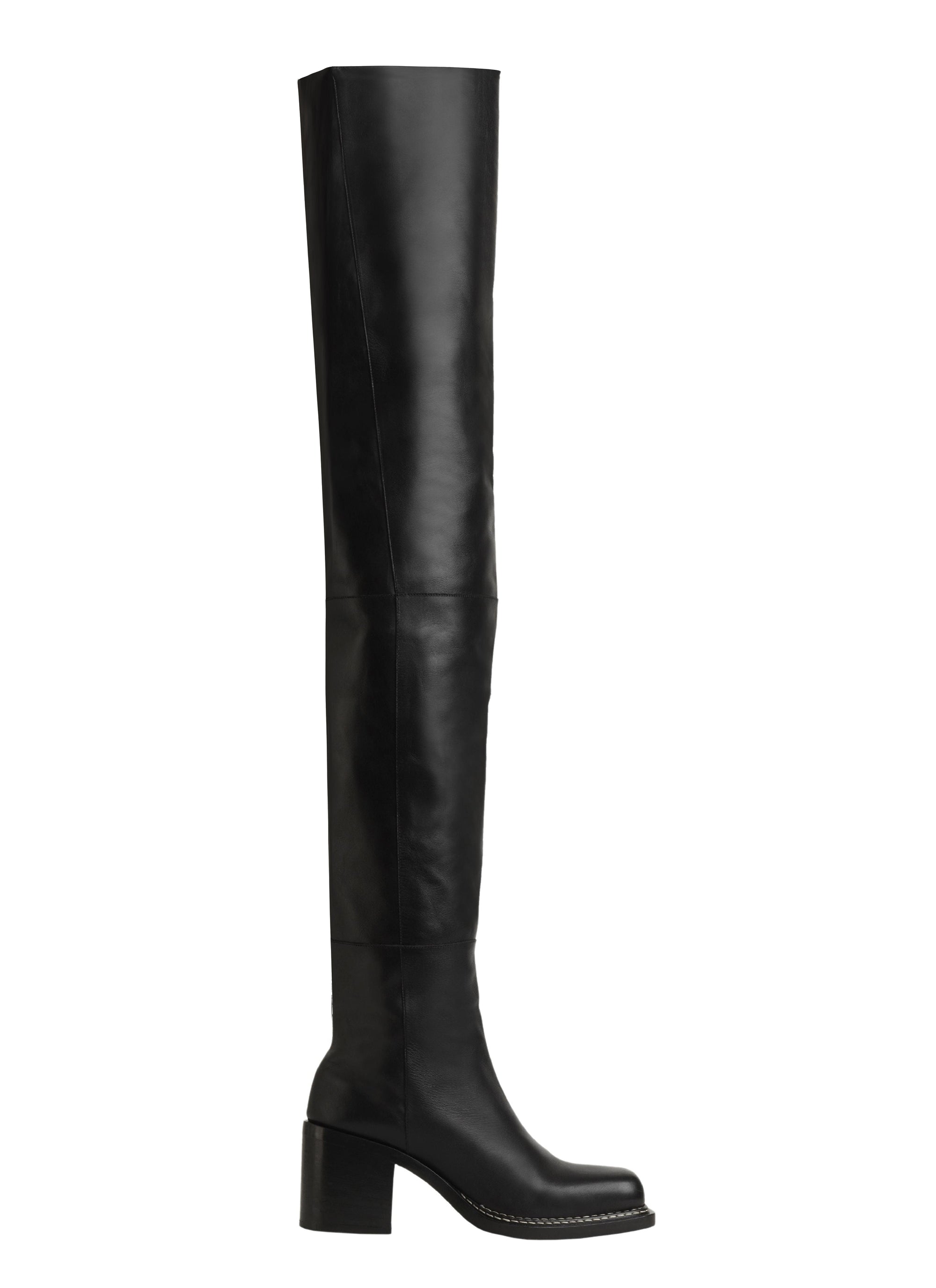 Cuissardes à talon carré en cuir - Noir