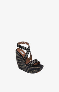Espadrilles compensées hautes en cuir - Noir