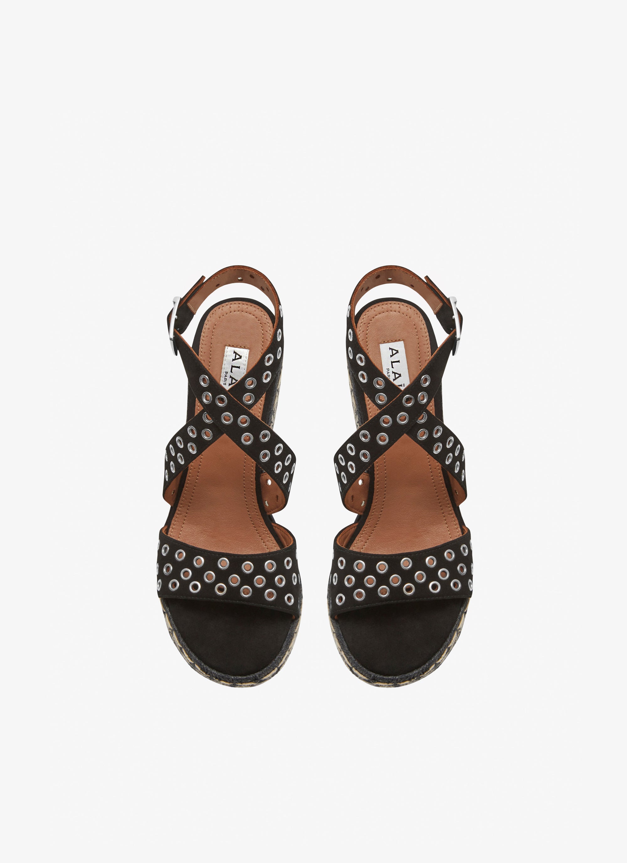 Espadrilles compensées hautes en cuir - Noir