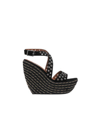 Espadrilles compensées hautes en cuir - Noir