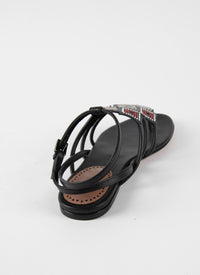 Sandales plates bride à motif losanges cloutés en cuir - Noir & Multicolor