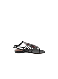 Sandales plates bride à motif losanges cloutés en cuir - Noir & Multicolor