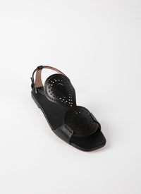 Flat sandals with perforated leather straps - Black