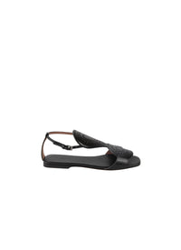 Sandales plates cercles perforés en cuir - Noir