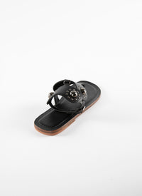 Sandales tong en cuir - Noir