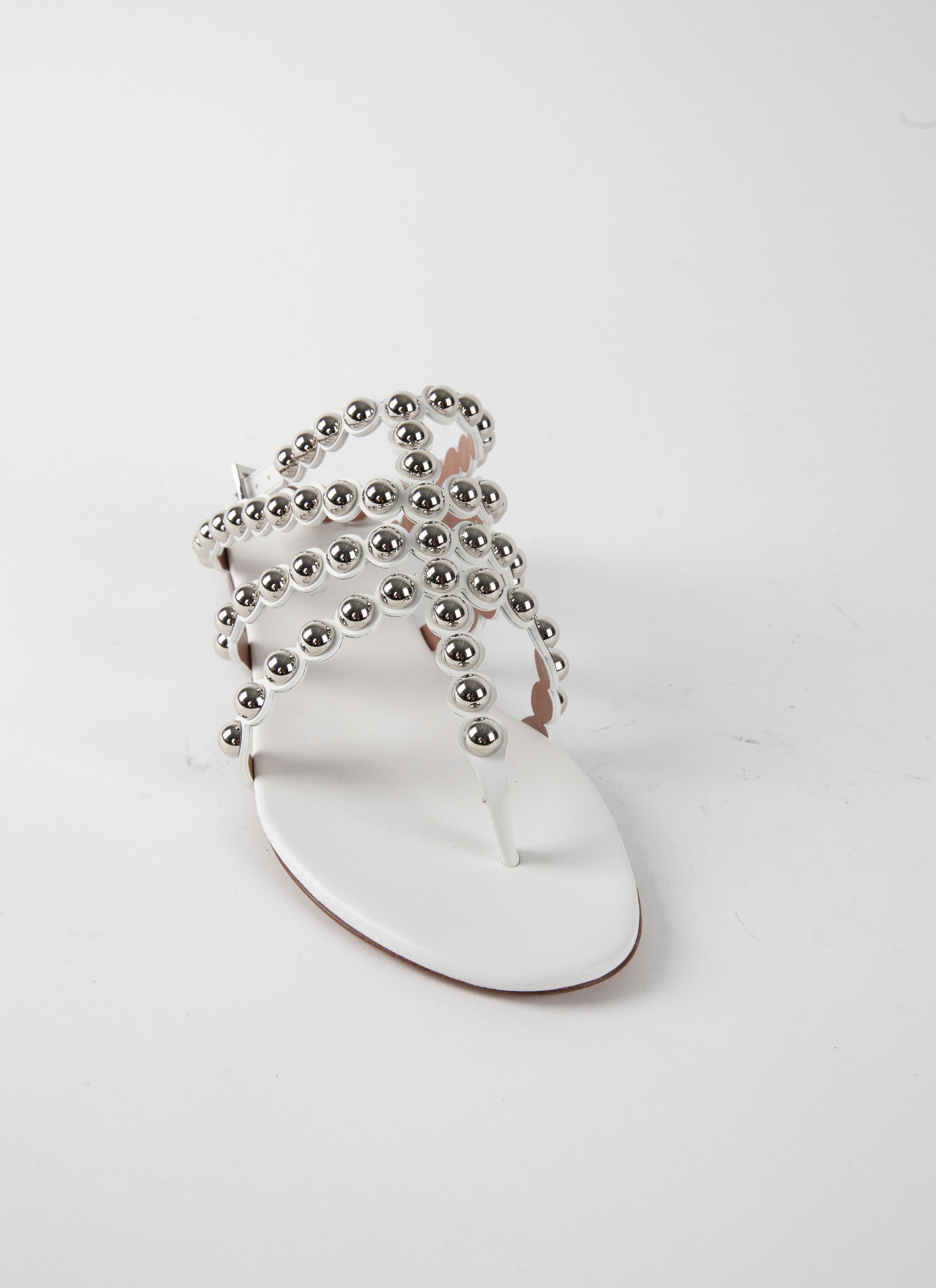 Flat sandals with studded straps in leather - Off White