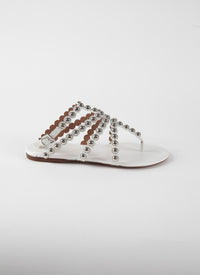 Flat sandals with studded straps in leather - Off White