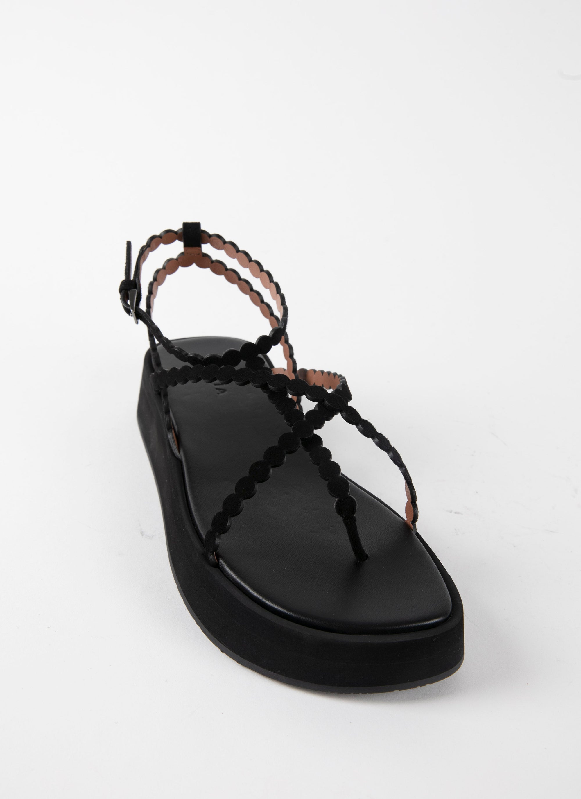 Sandales plateforme à fines brides en cuir - Noir