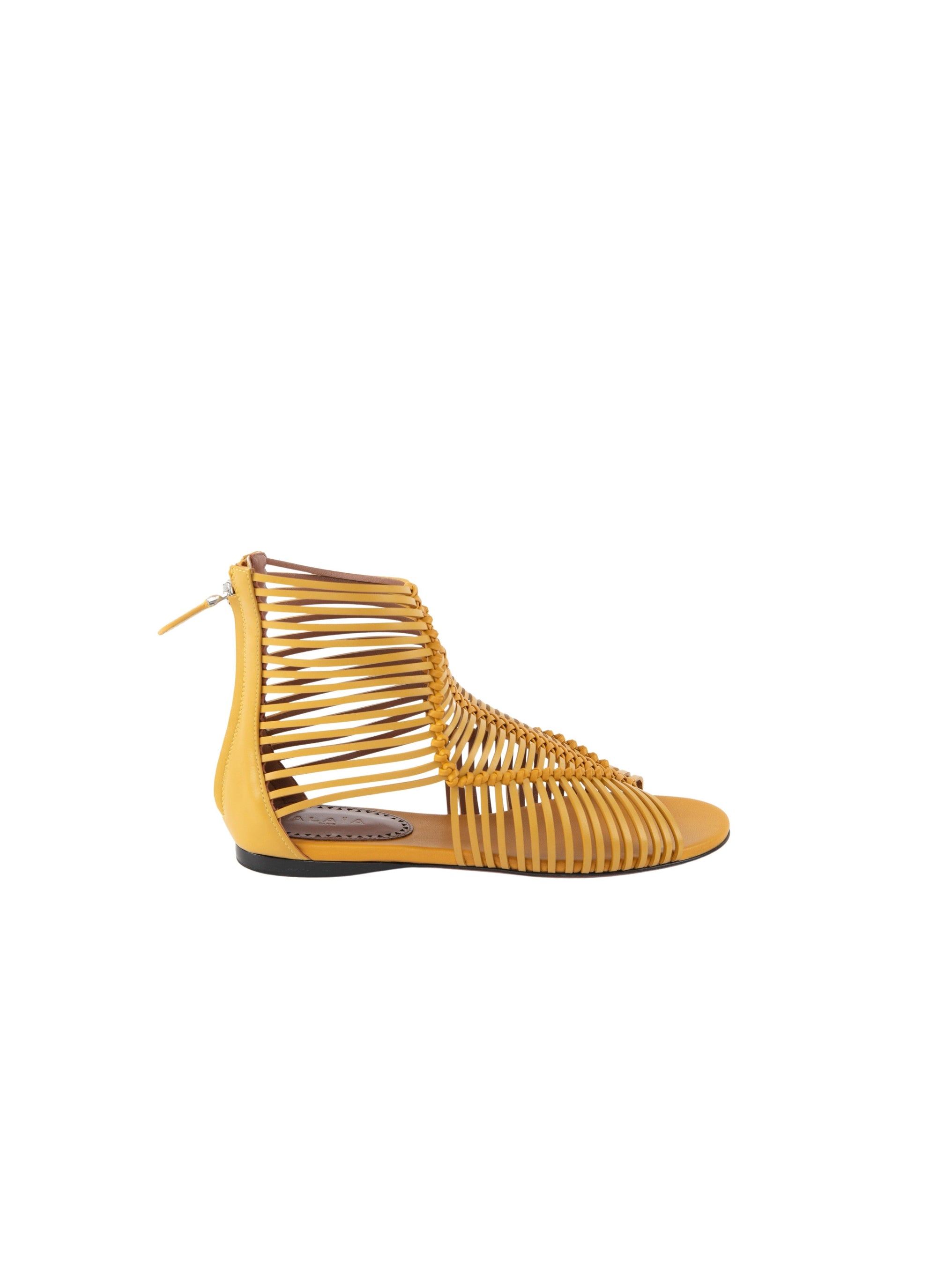Woven flat sandals in leather - Saffron Yellow