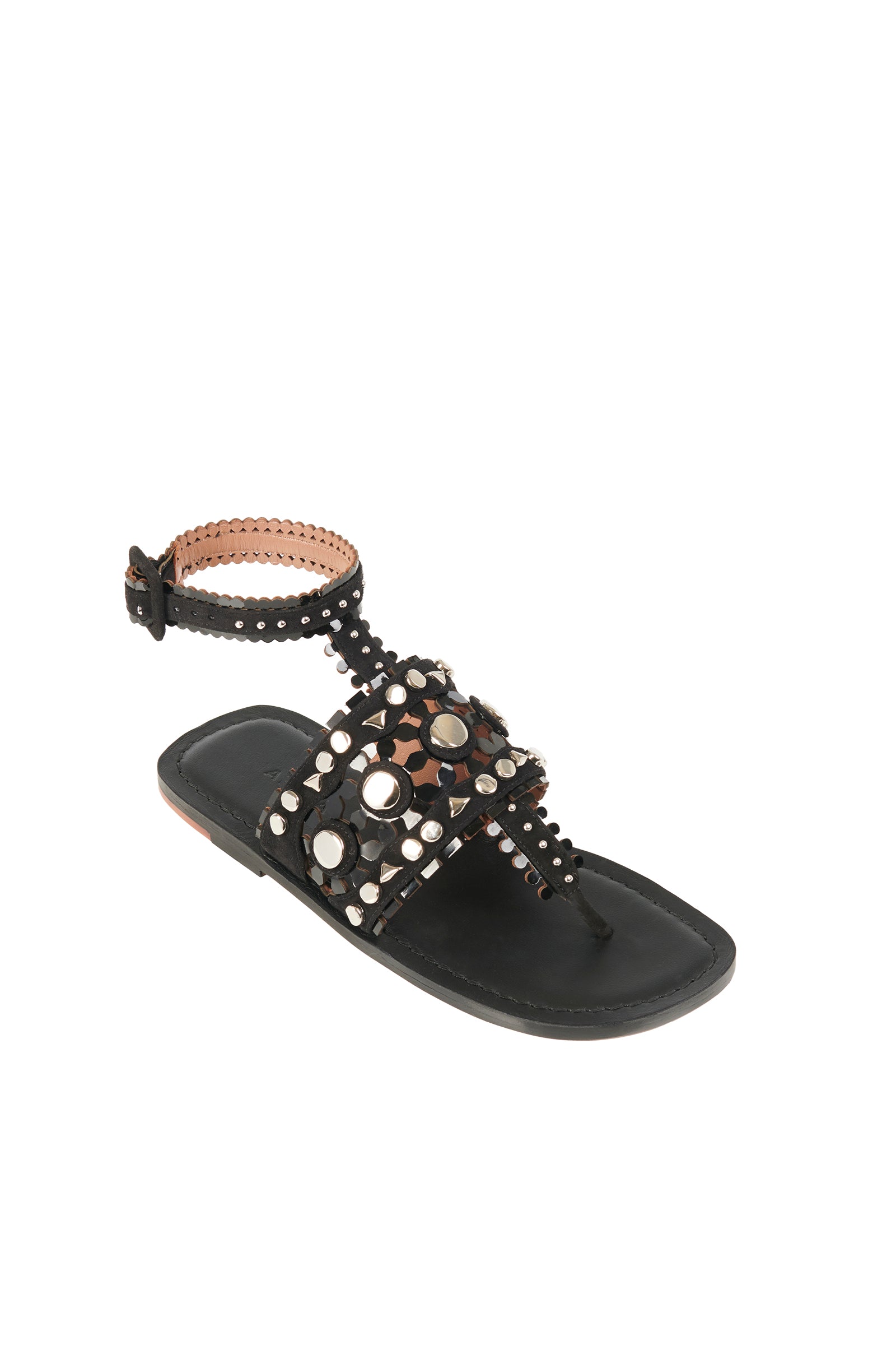 Flip-flop sandals with mirror-effect inserts in leather - Black intense