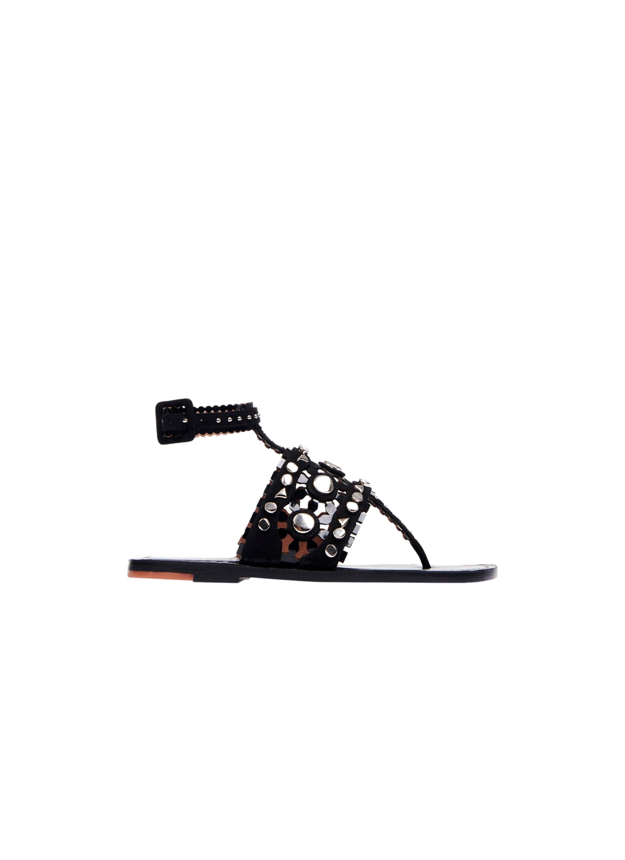 Flip-flop sandals with mirror-effect leather inserts - Black